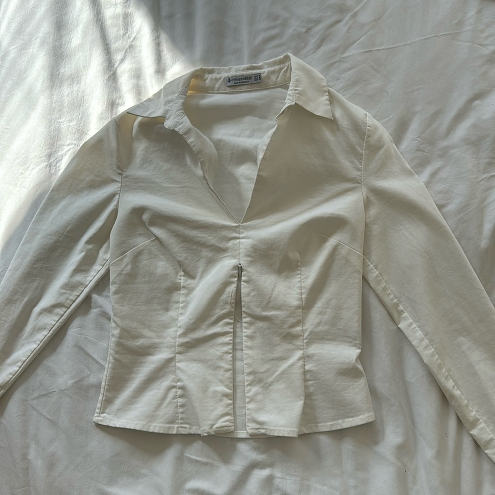 Stradivarius Zip Up Long Sleeve Top Size: Medium